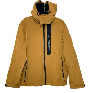 Reebok Performance Hooded Fleece Jacket Mustard Brown L Removable Hood Full Zip